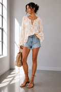 Golden Bloom Boho Peasant Blouse