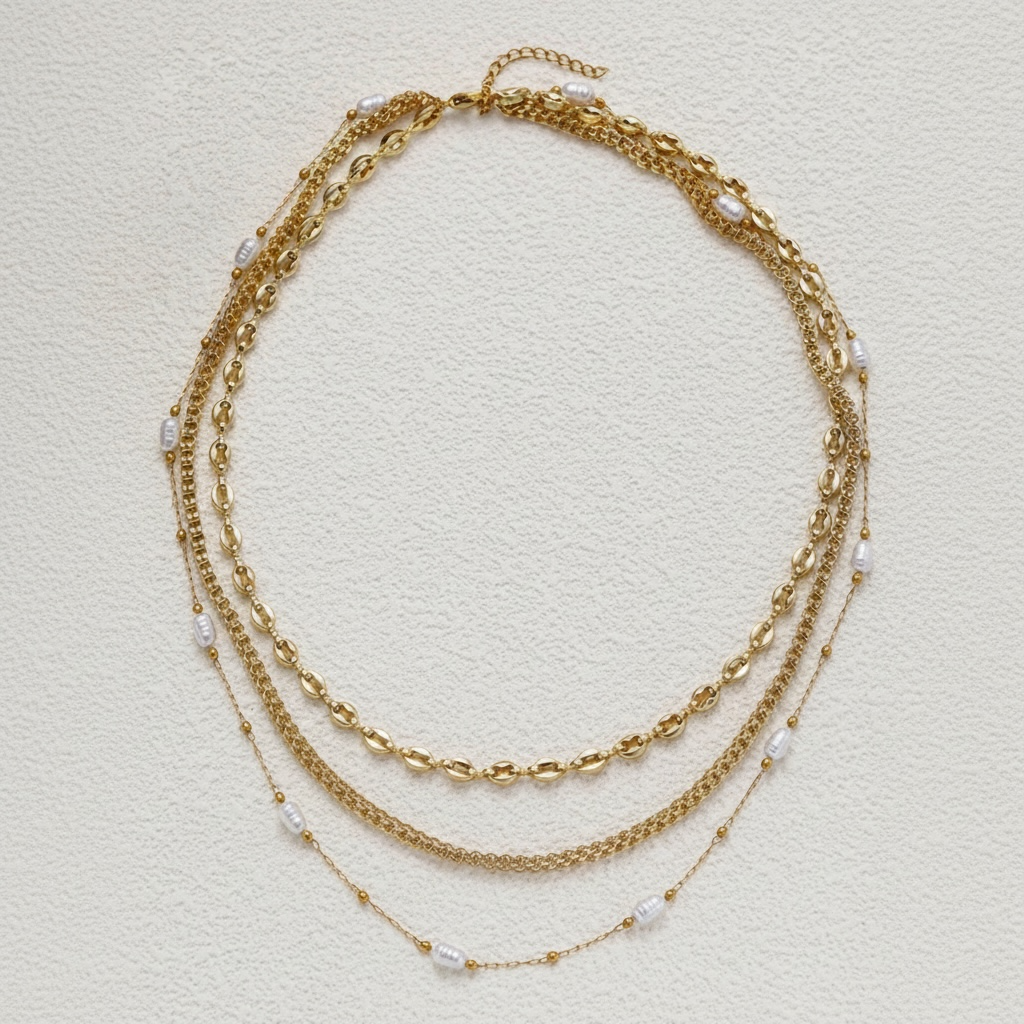 Gold Layered Pearl Chain Necklace