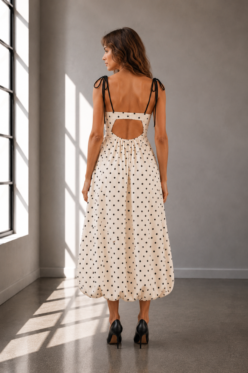 Monroe Polka Dot Maxi Dress in cream and blue