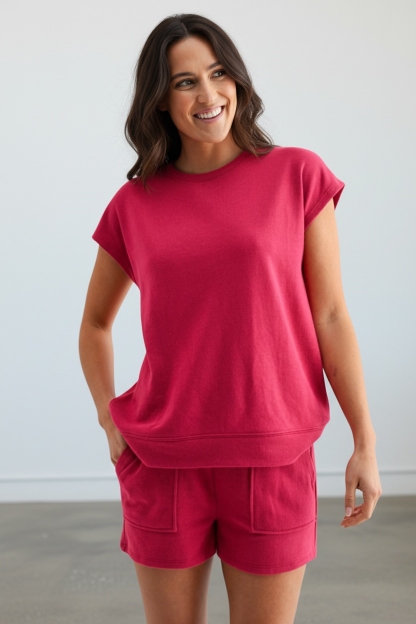 Effortless Lounge Two-Piece Set – Cap Sleeve Top & Drawstring Shorts