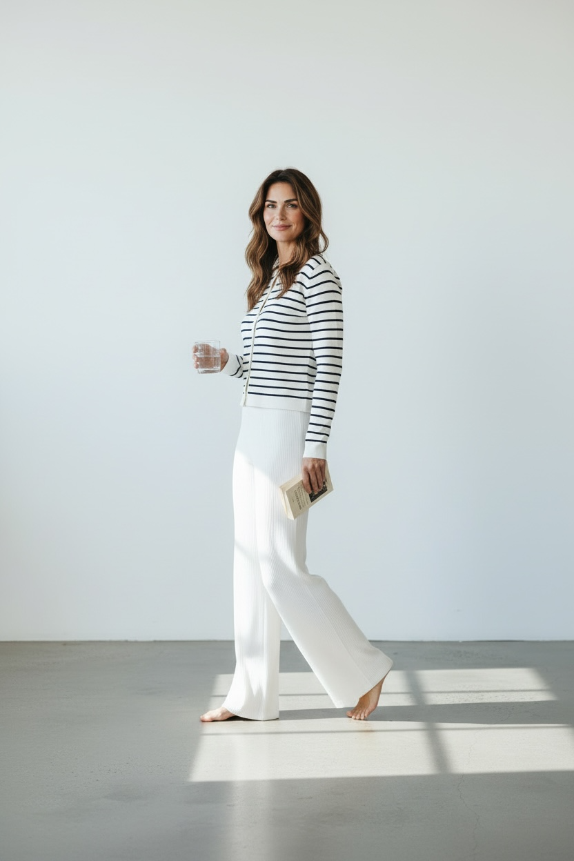 Sophie White Knit Wide-Leg Pants cardigan set