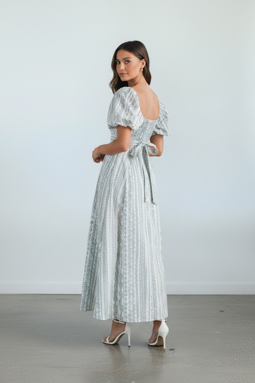 Lusy Floral Print Puff Sleeve Square Neck Midi Dress