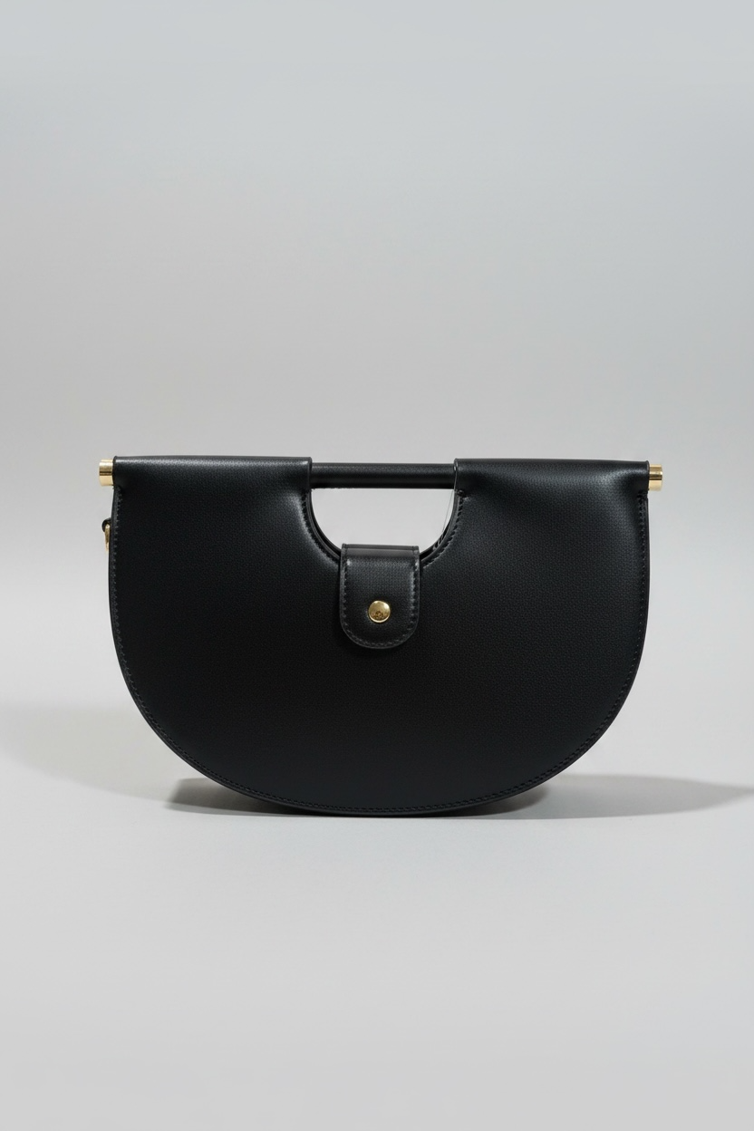 Black Curved Frame Vegan Leather Shoulder Bag