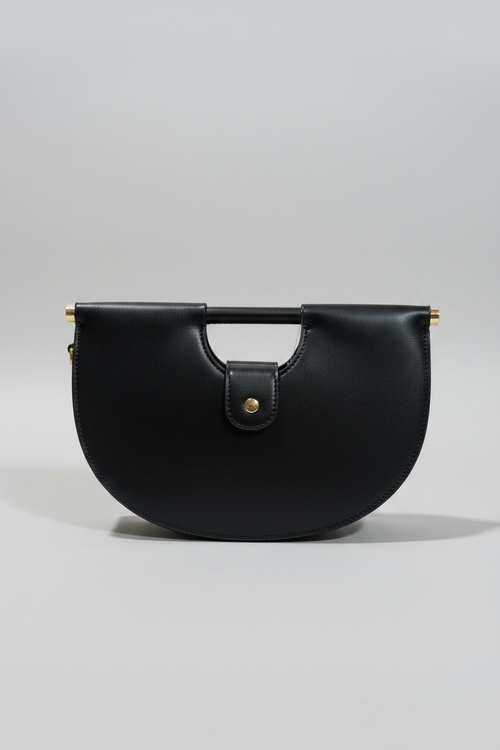 Black Curved Frame Vegan Leather Shoulder Bag