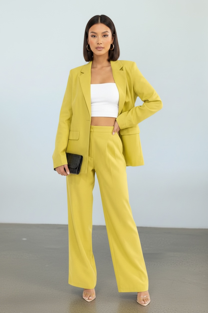 Lime Luxe Linen Blend Oversized Suit Set