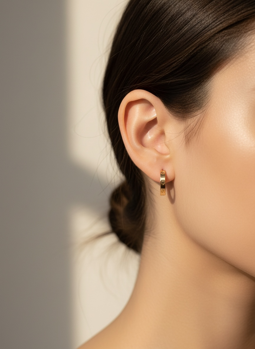 Luxe Screw Detail Gold Tone Hoop Earrings