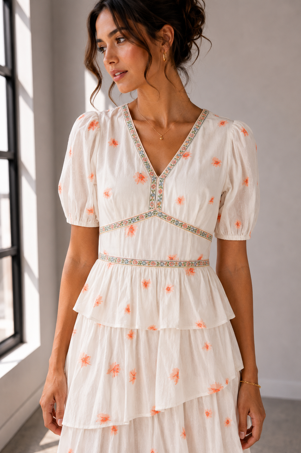 Peach Blossom Tiered Midi Dress
