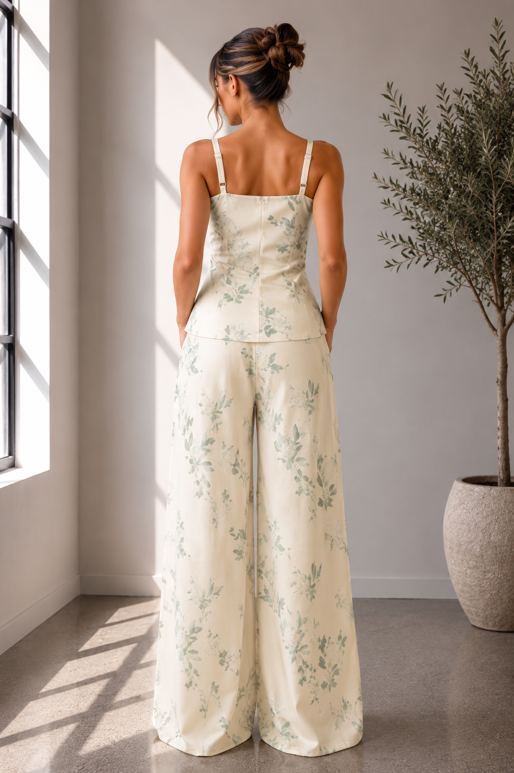 Sage Bloom Floral Wide Leg Two Piece Set