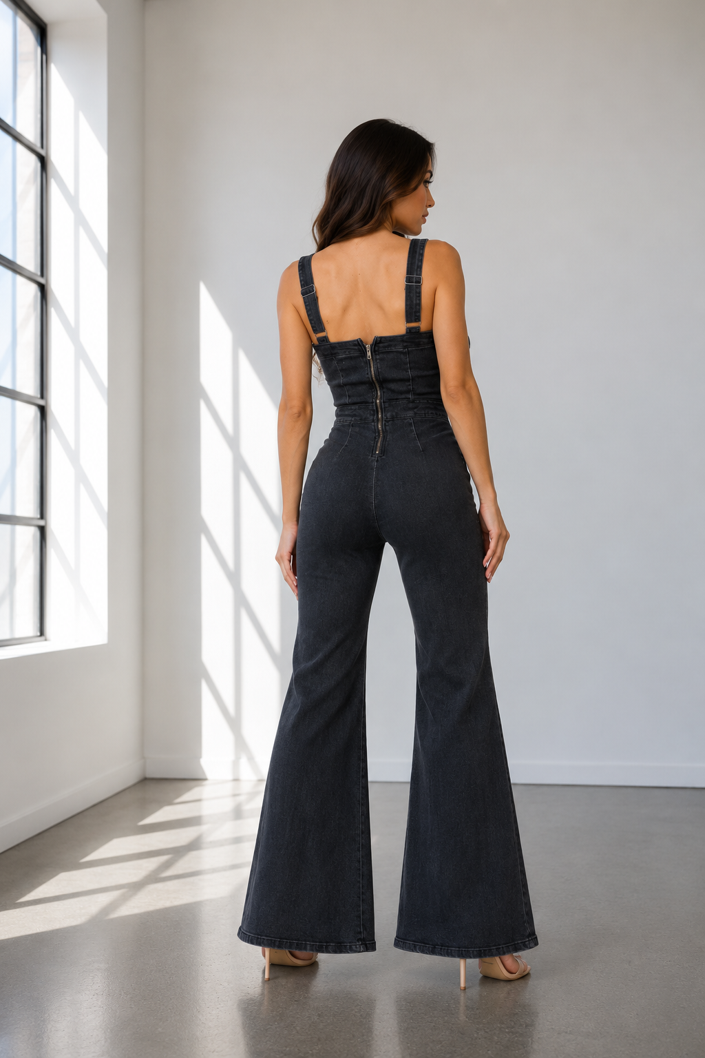 Sleeveless Midnight Flare Denim Jumpsuit