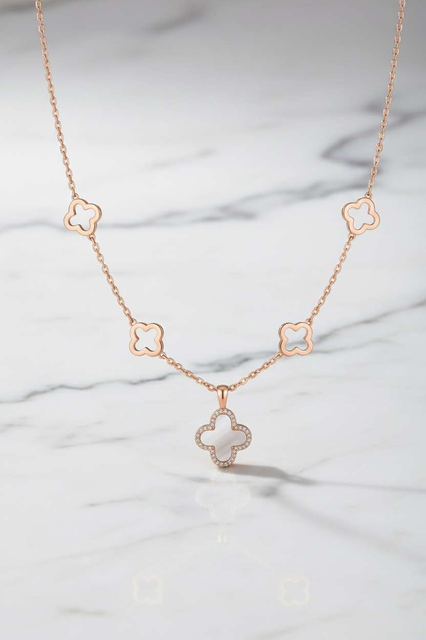 Clover Charm Necklace – 18K Gold Plated Stainless Steel