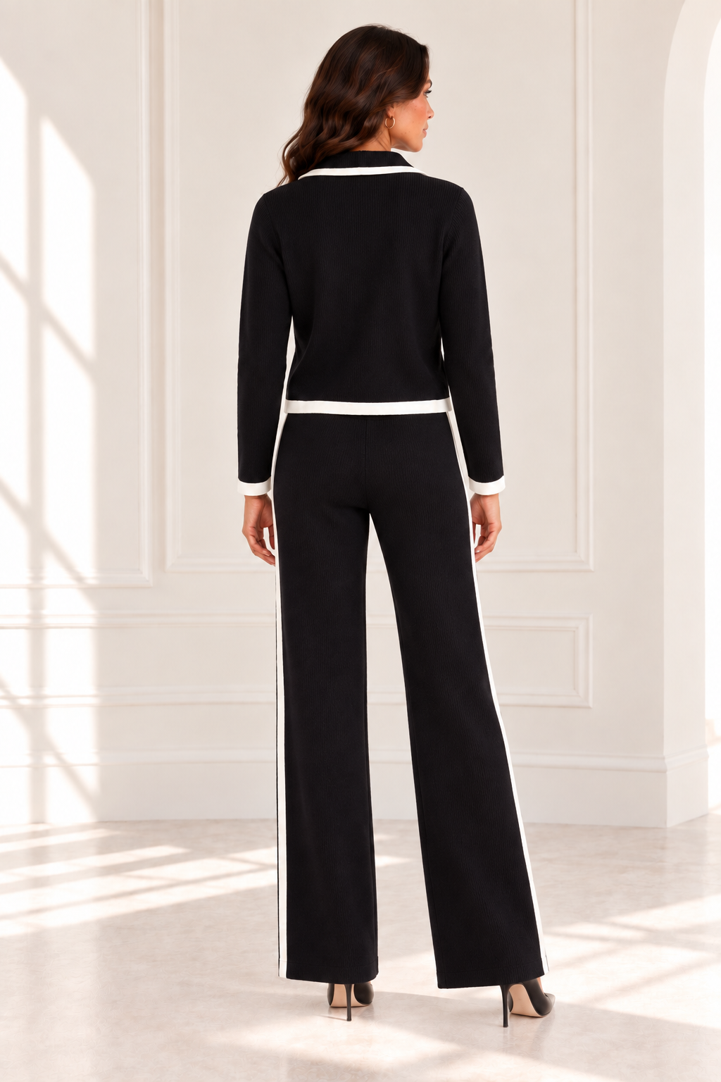 The Veronica Contrast-Trim Knit Jacket & Pants Set