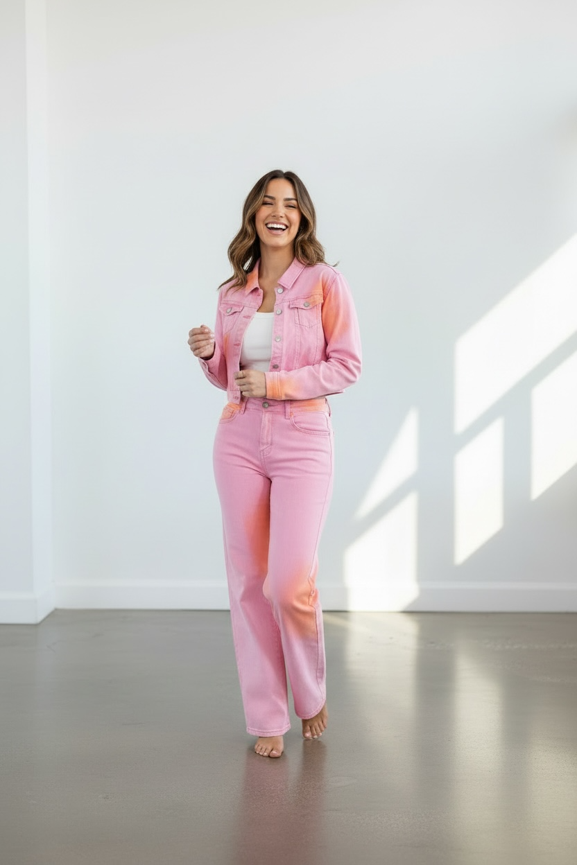 Blush Sunset Denim Jacket & Pant Set