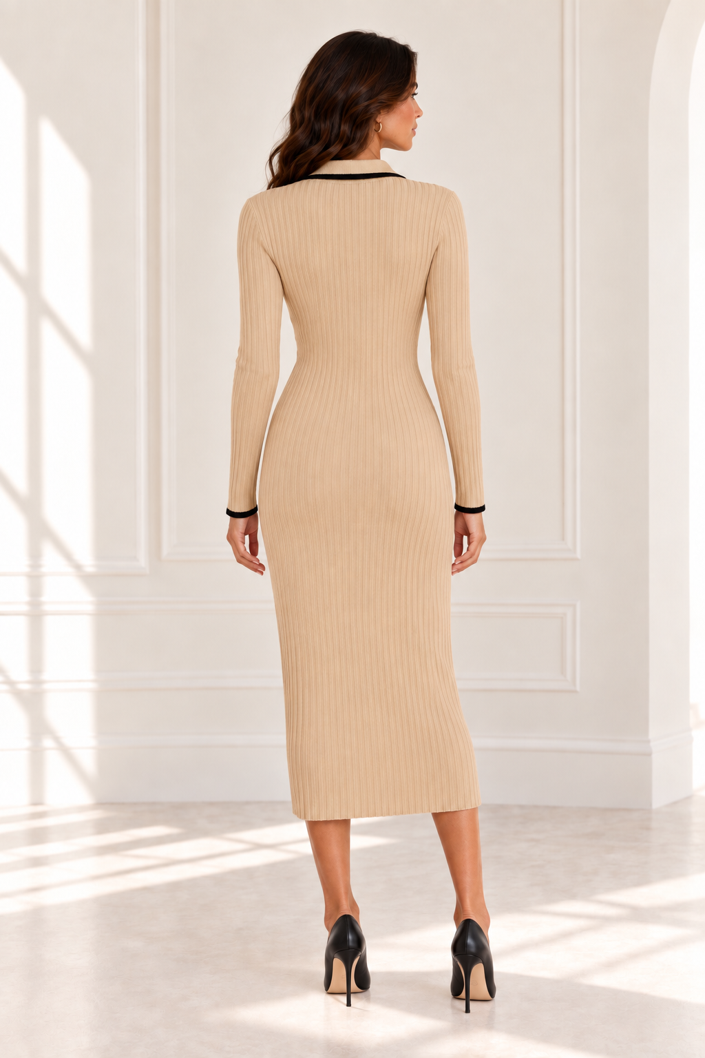 The Verona Contrast-Trim Midi Knit Dress