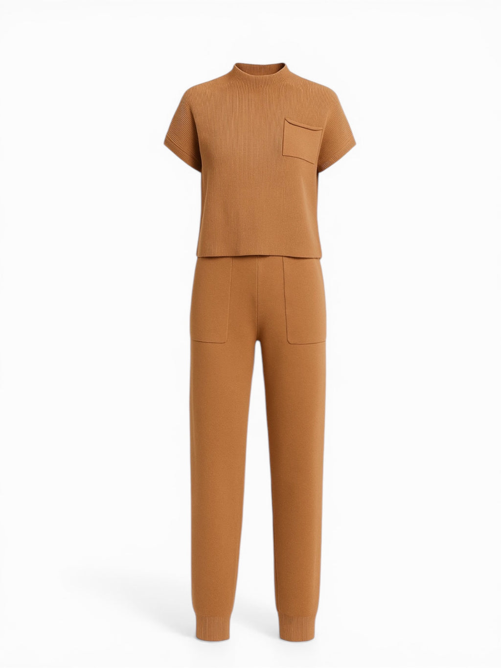 In My Element Knit Short Sleeve Top And Jogger Pants Set in brown