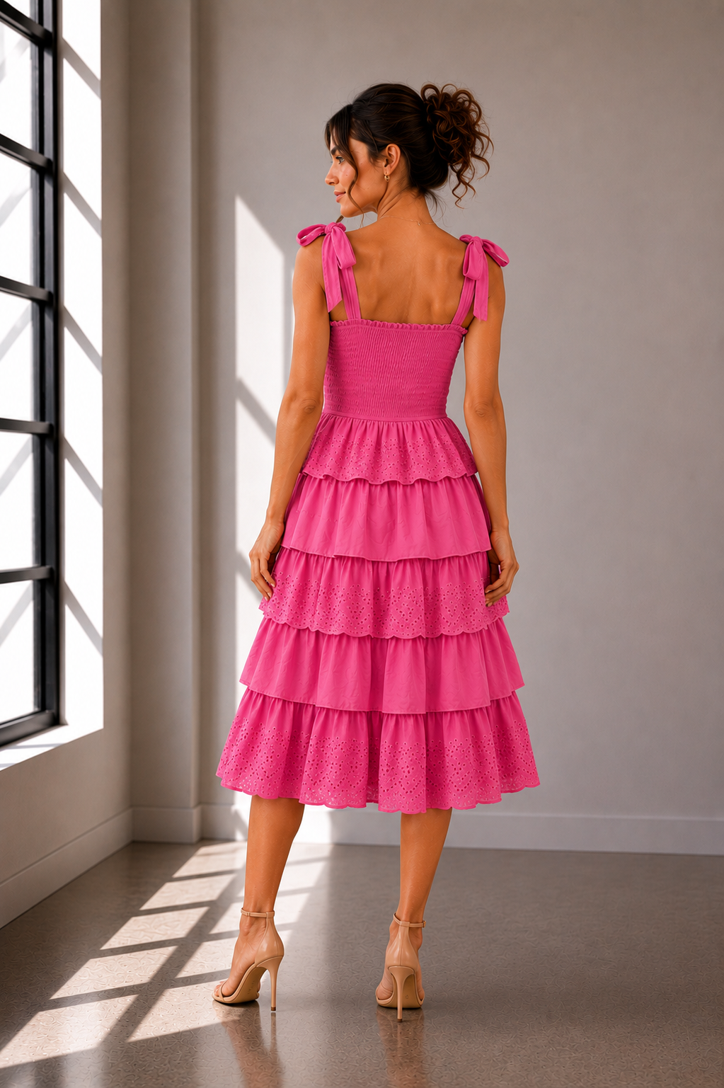 Rosalie Smocked Eyelet Tiered Midi Dress