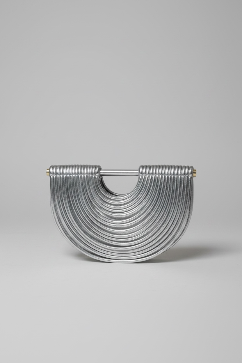 Silver Curved Frame Vegan Leather Shoulder Bag
