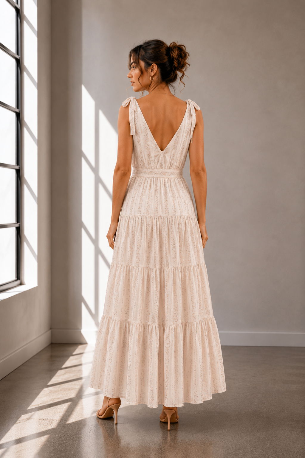 Blush Meadow Tiered Maxi Dress in cream/pink