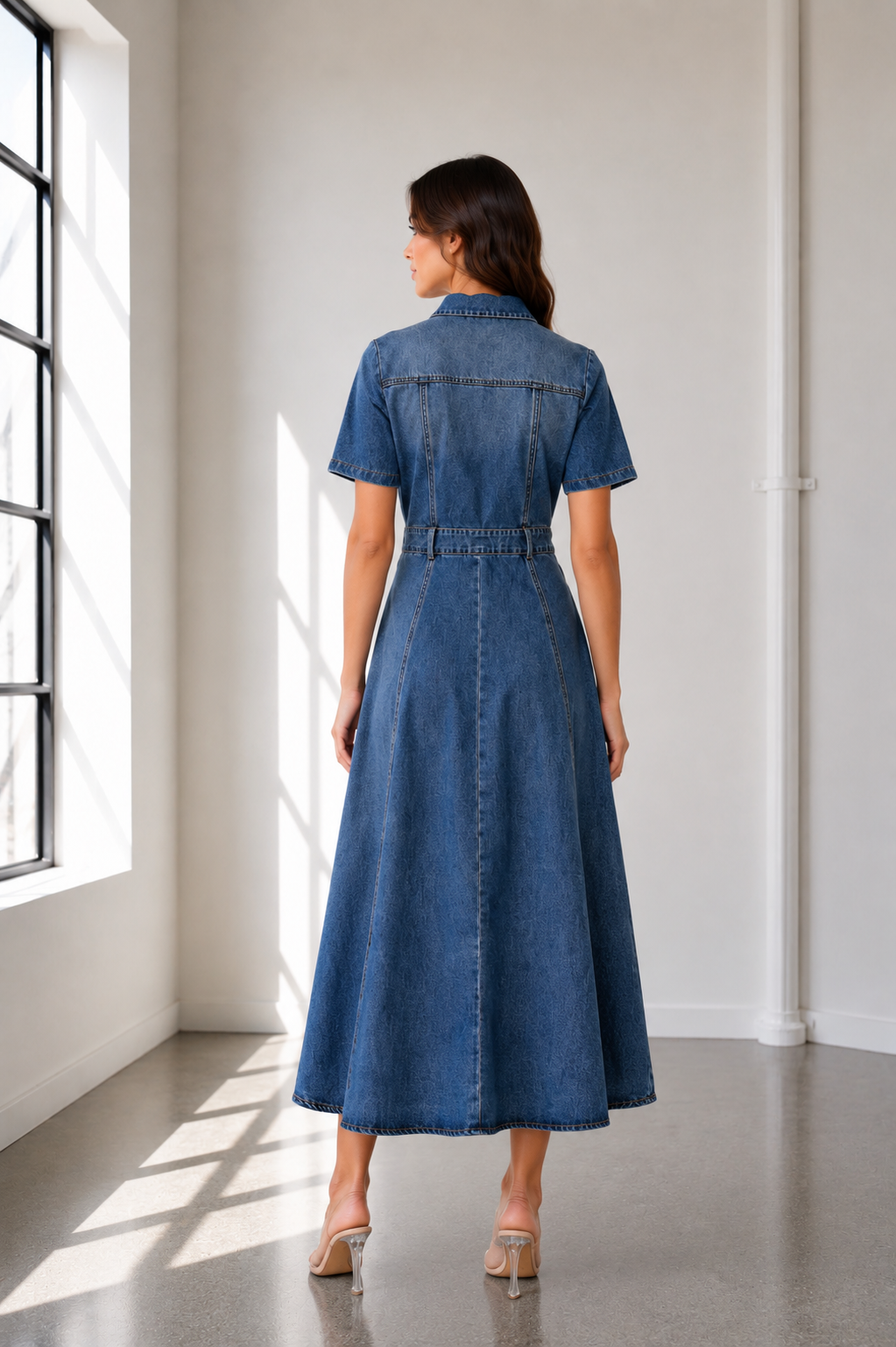Harper Denim Button-Front Midi Dress