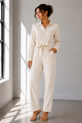 Ivory Utility Tie-Waist Denim Jumpsuit