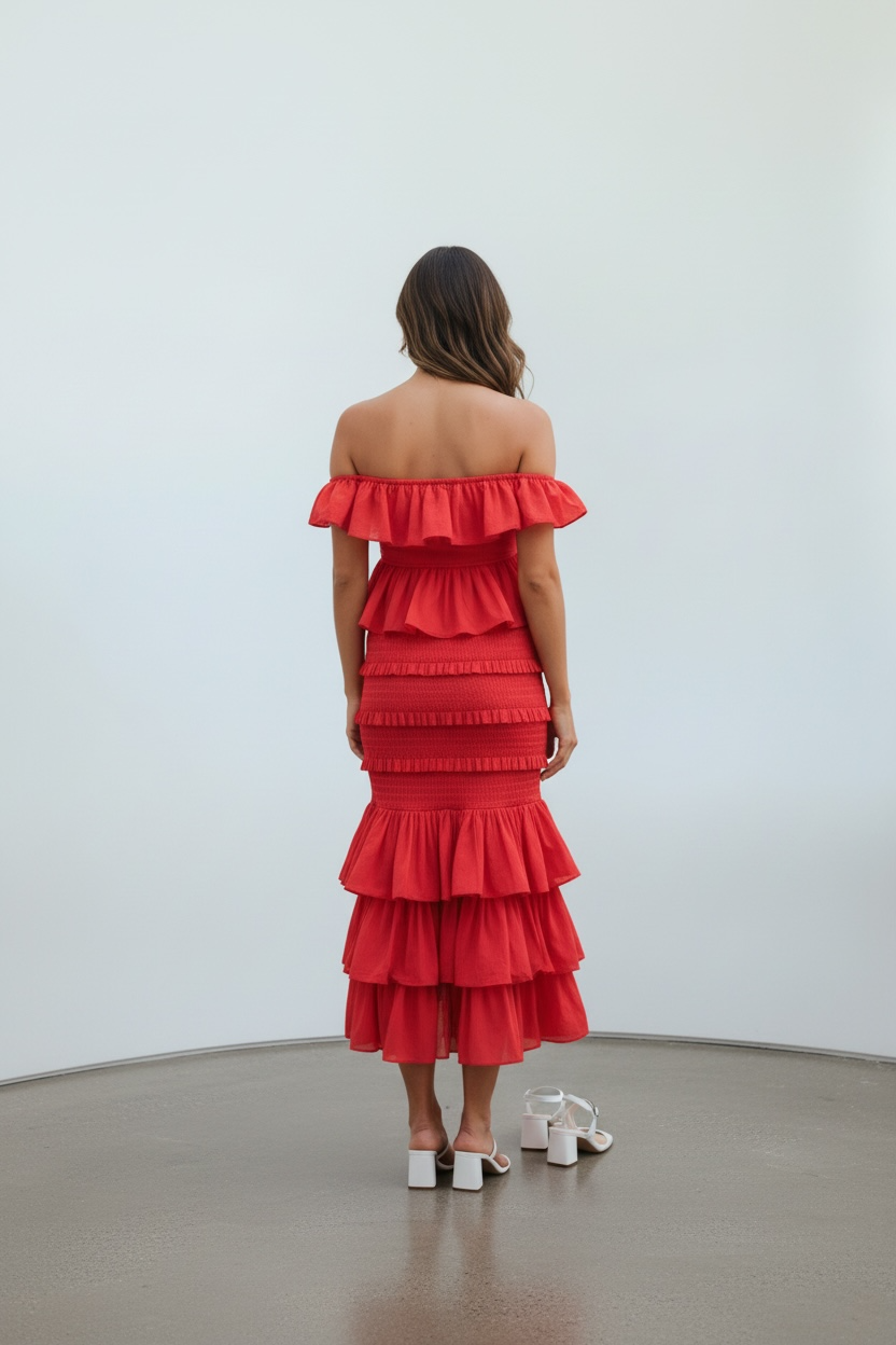 Scarlet Ruffle Off-Shoulder Two-Piece Skirt Set