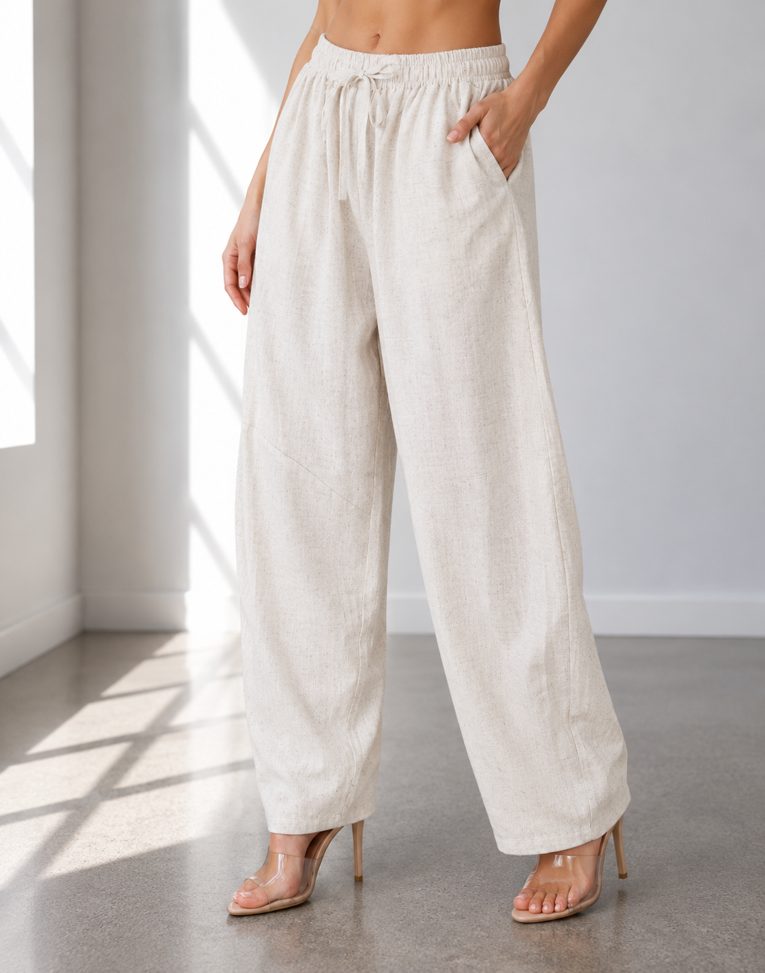 Oatmeal Linen Blend Wide Leg Pants