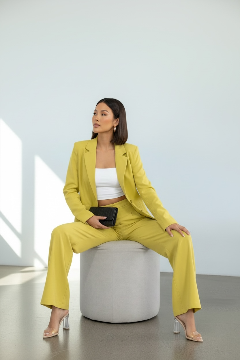 Lime Luxe Linen Blend Oversized Suit Set