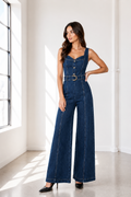 Indigo Hour Wide Leg Belted Denim Jumpsuit