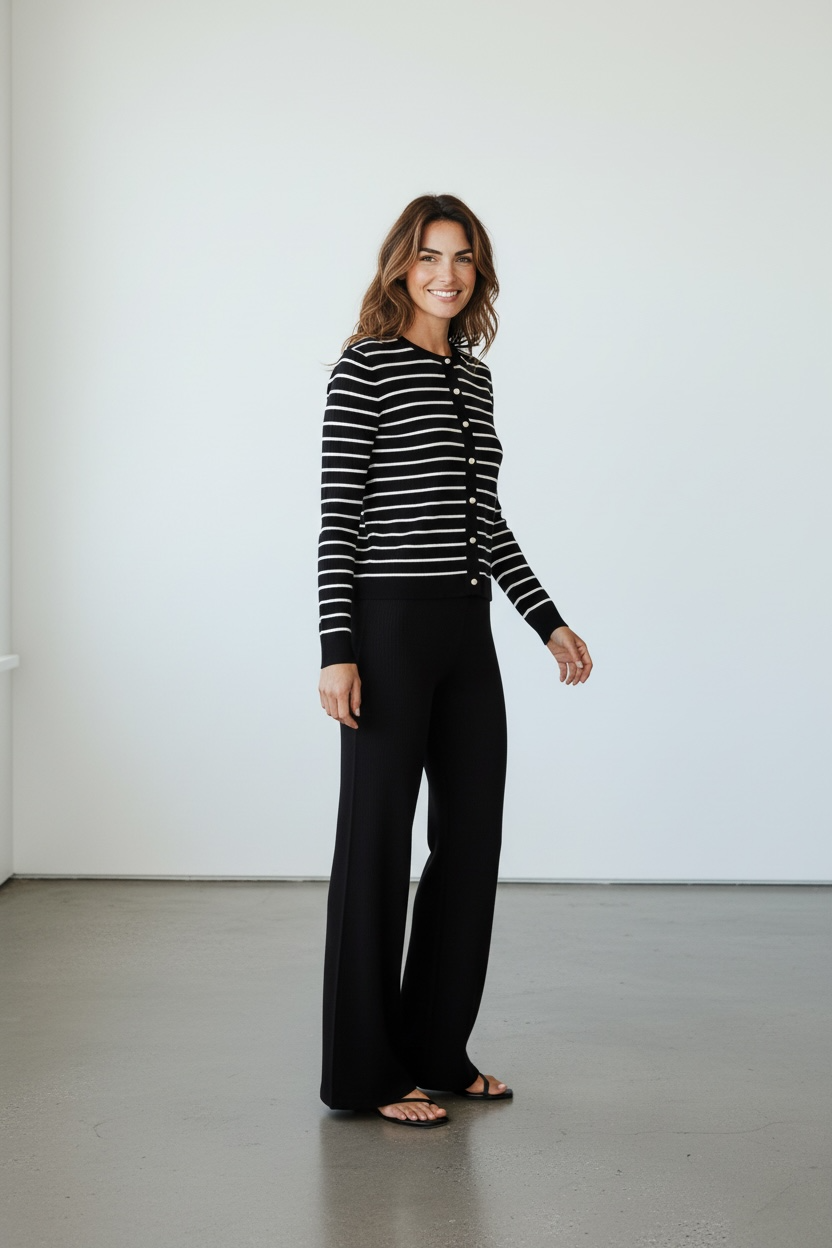 Luna Black & White Striped Knit two piece set