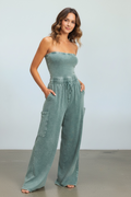 Mineral Wash Strapless Wide Leg Jumpsuit