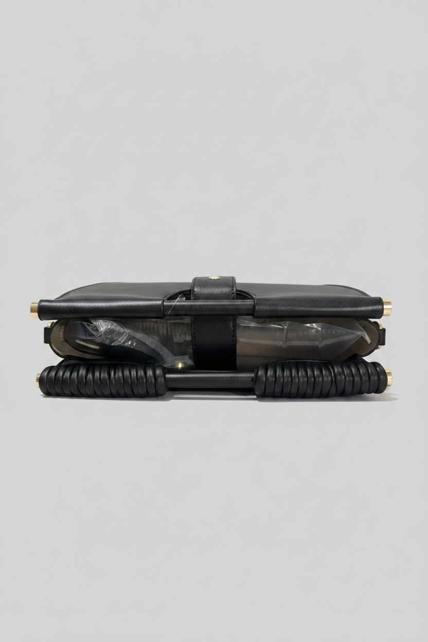 Black Curved Frame Vegan Leather Shoulder Bag