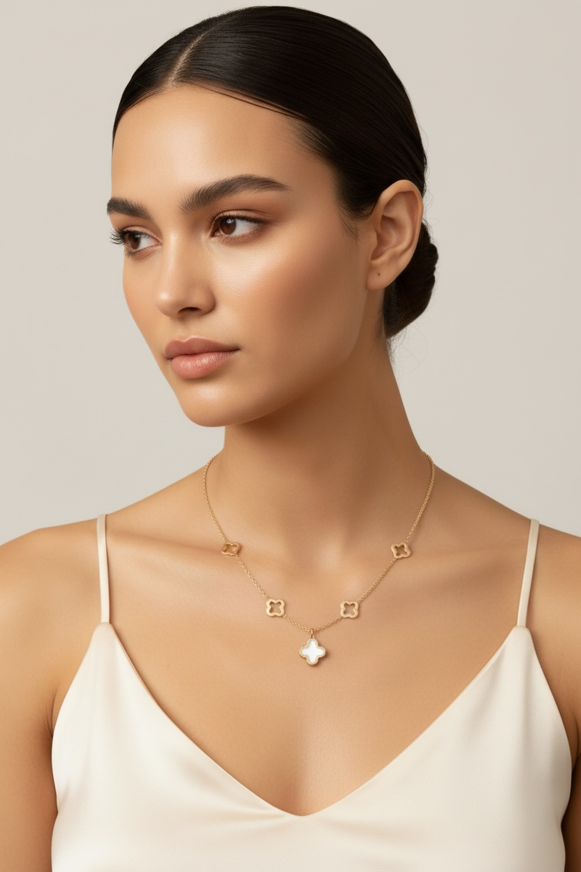 Clover Charm Necklace – 18K Gold Plated Stainless Steel
