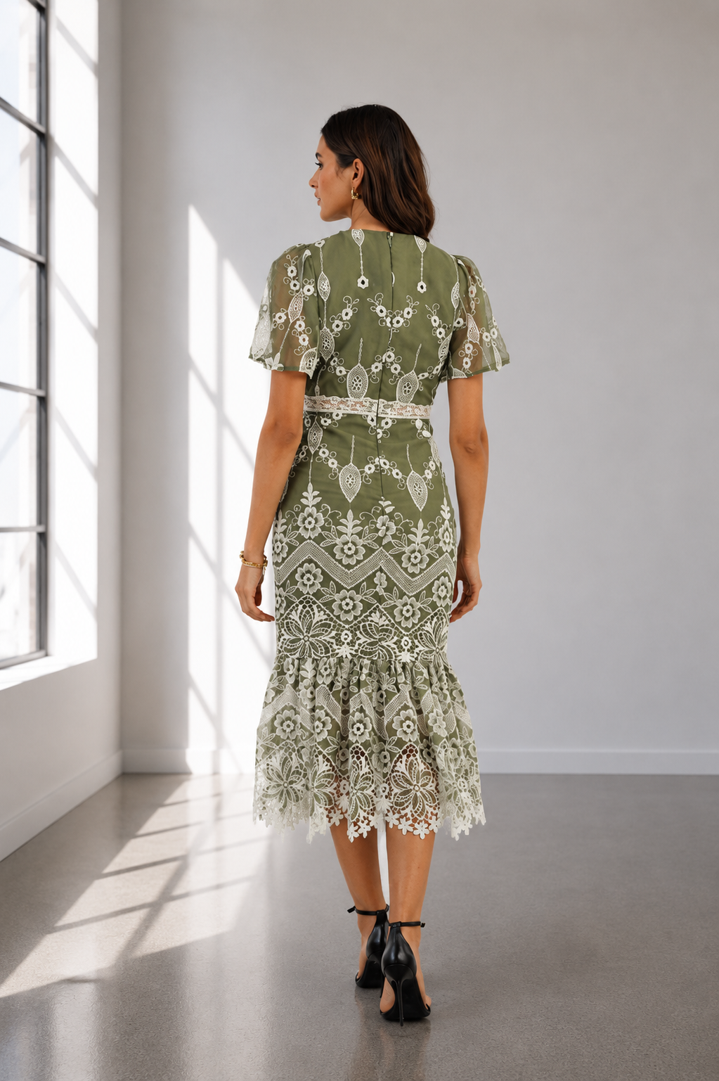 Sage Romance Lace Midi dress