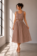 Mocha Stripe Cotton Two-Piece Maxi Skirt Set