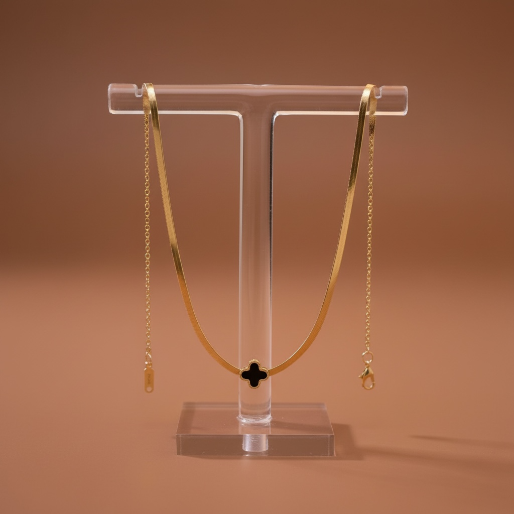 Gold Plated Stainless Steel Clover Snake Chain Necklace