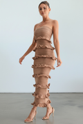 Amara Mocha Strapless Ruffle Knit Midi Dress