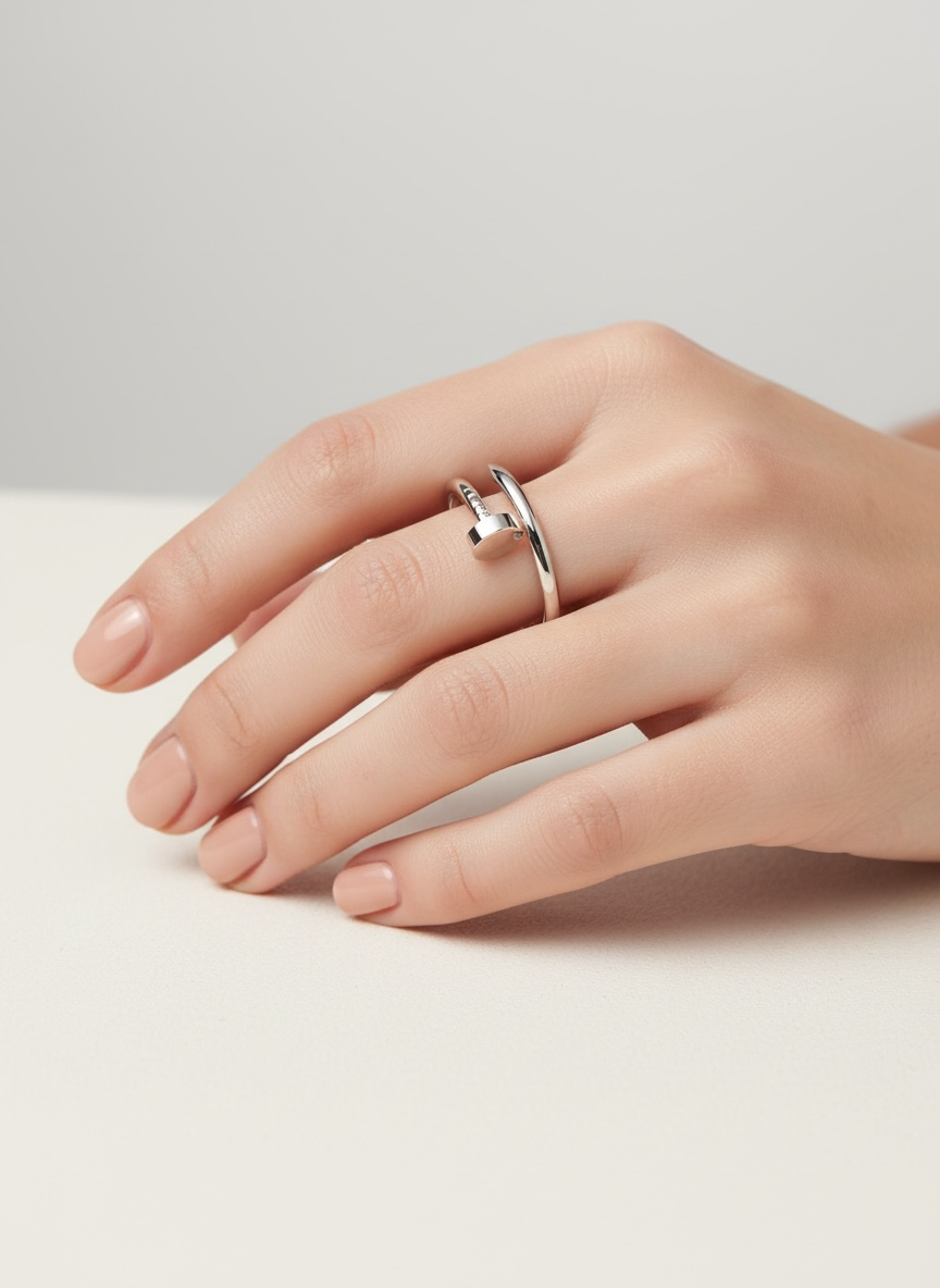 Modern Nail Wrap Gold Plated Ring in Silver Tone