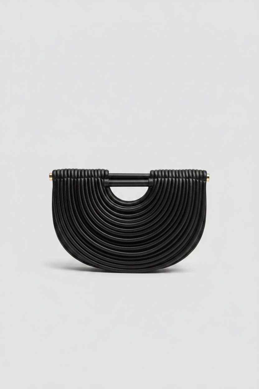 Black Curved Frame Vegan Leather Shoulder Bag