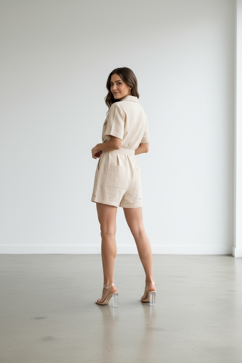 Desert Ease Belted Denim Romper
