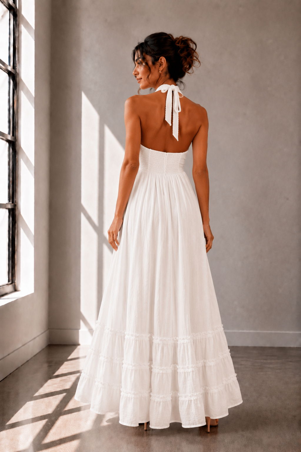 Luna Grace Halter Maxi Dress in white