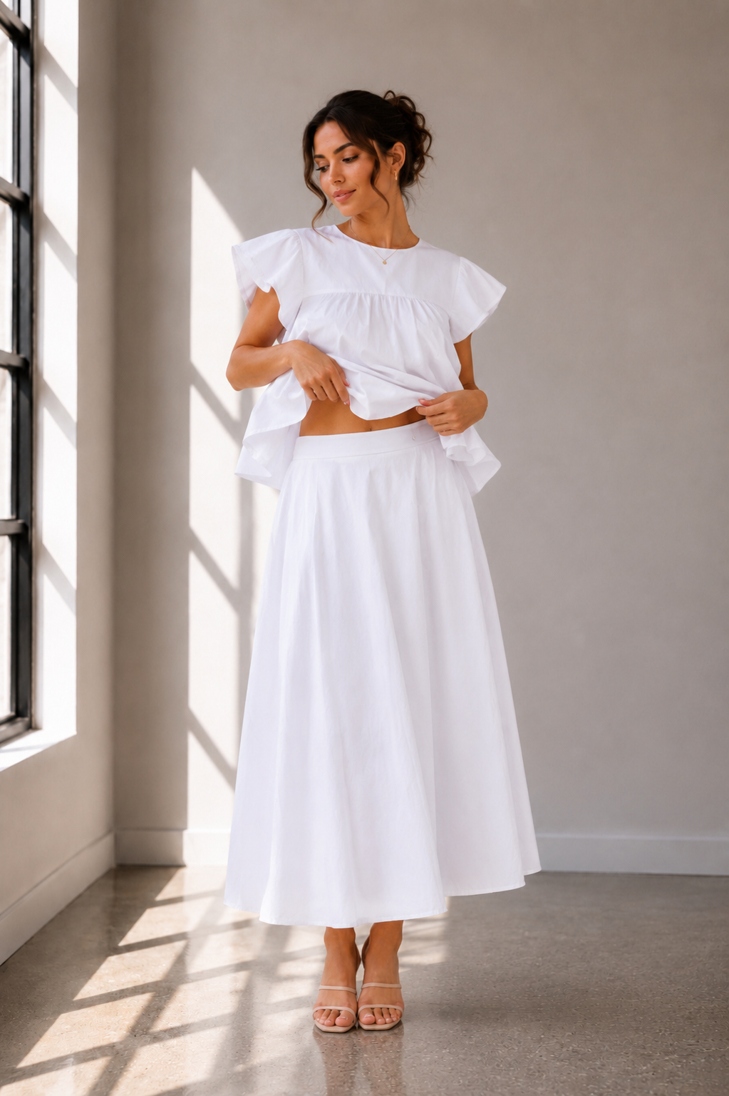 Soledad Coastal Breeze White Maxi Skirt Set