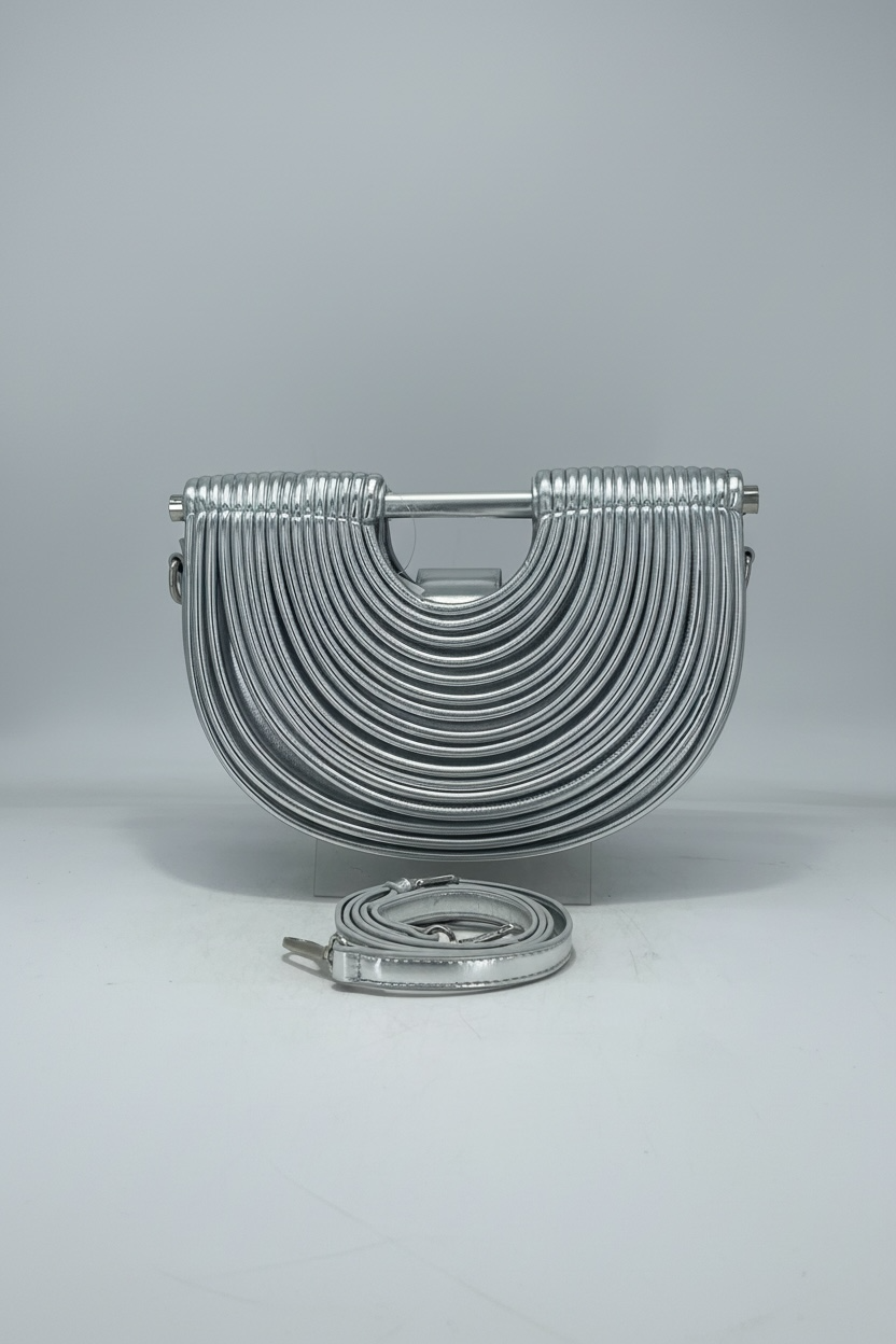 Silver Curved Frame Vegan Leather Shoulder Bag