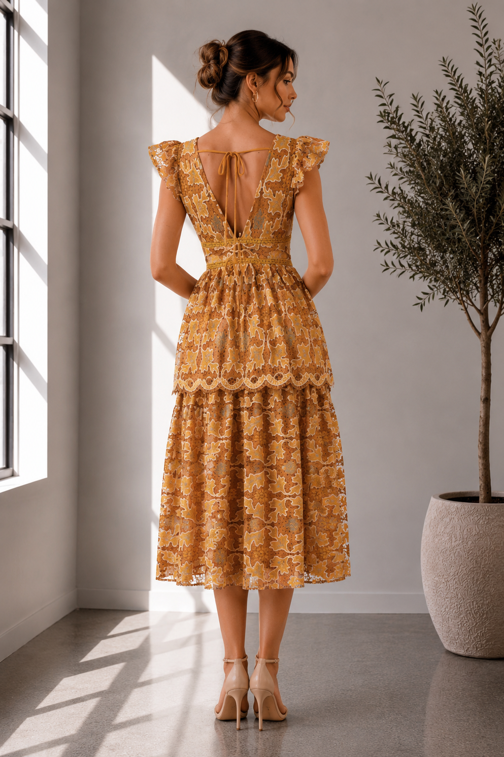 Golden Harvest Tiered Crochet Maxi Dress