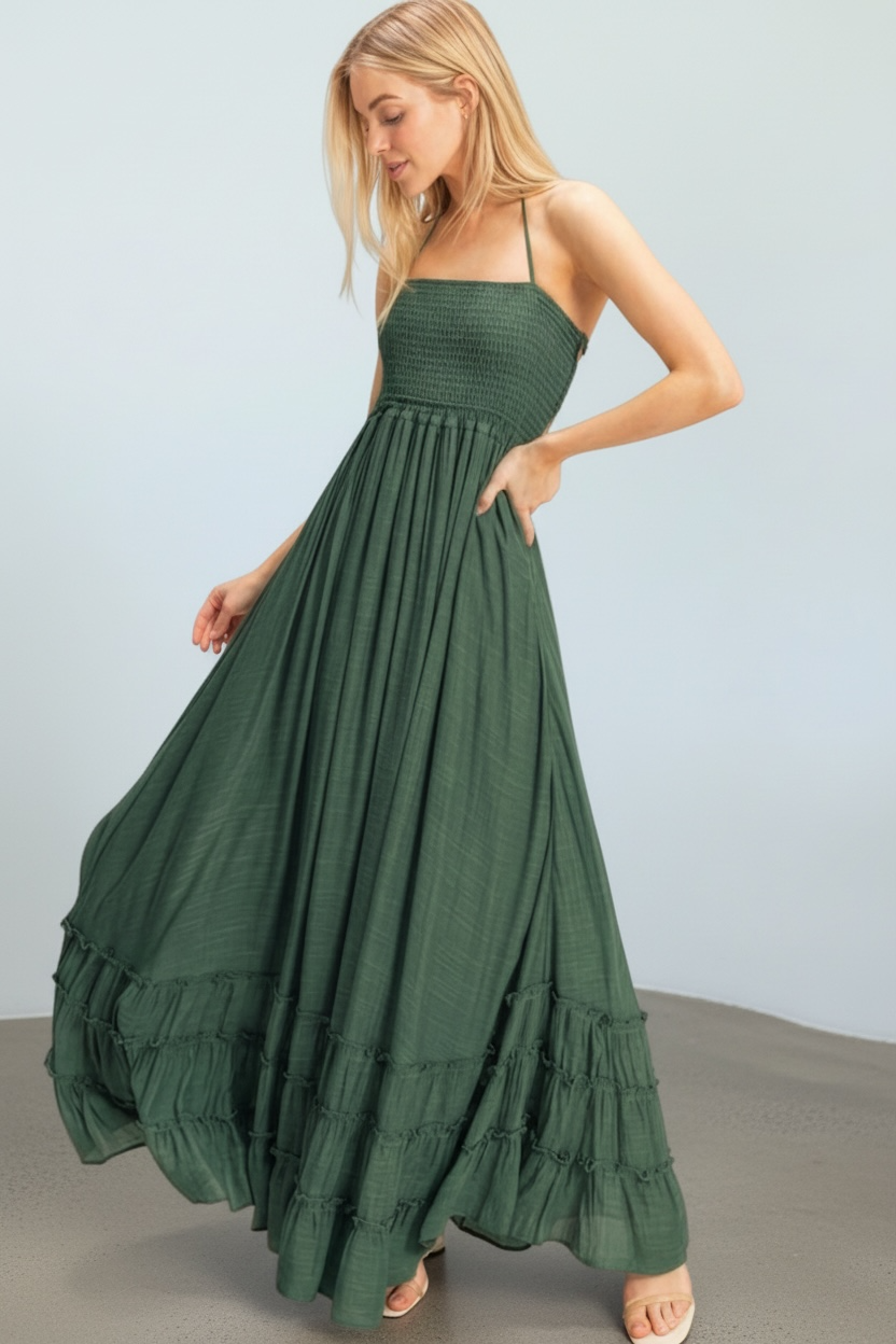 Una Emerald Breeze Smocked Maxi Dress