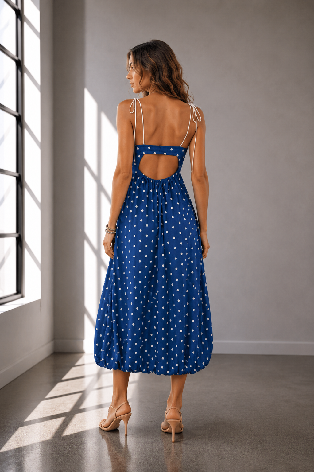 Santorini Stroll Polka Dot Maxi Dress in blue