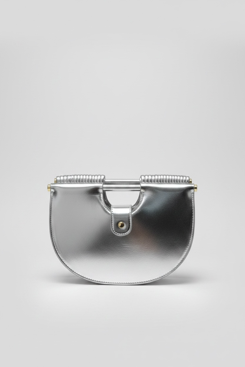 Silver Curved Frame Vegan Leather Shoulder Bag