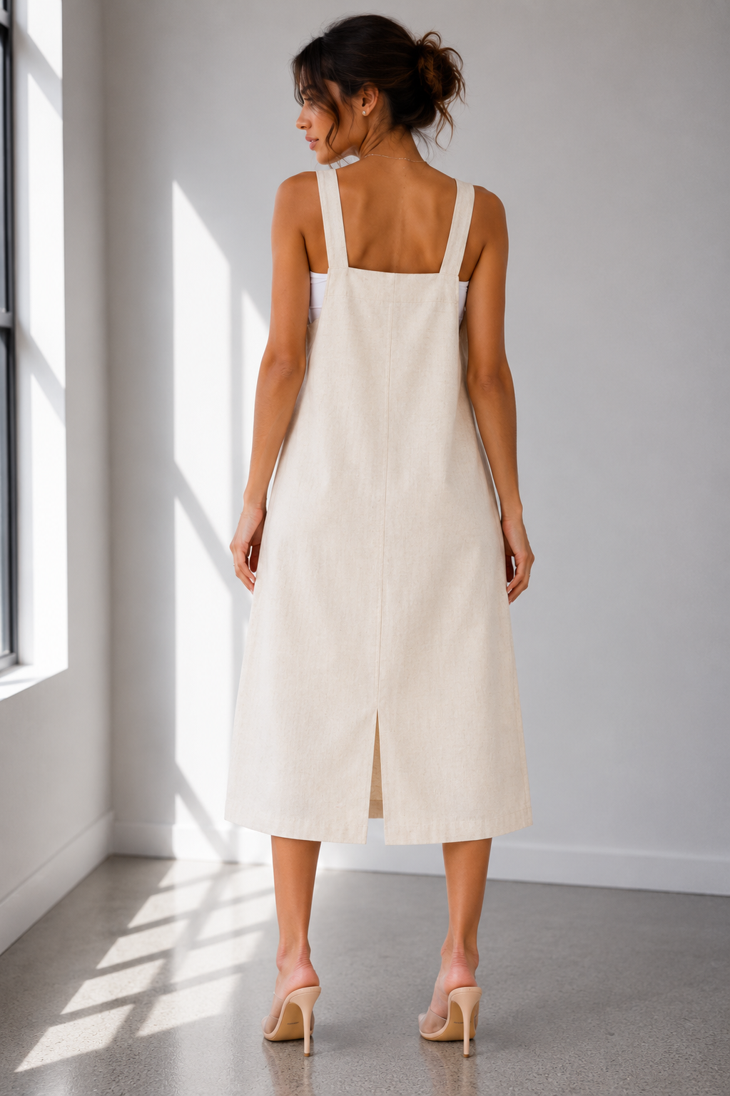 Coastal Ease Linen Blend Overall Midi Dress