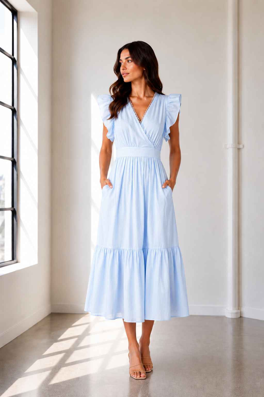Sky Blue Serenity Pocket Midi Dress