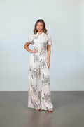 Sammy Embroidered Cream Floral Bubble sleeve Wide-Leg pants set