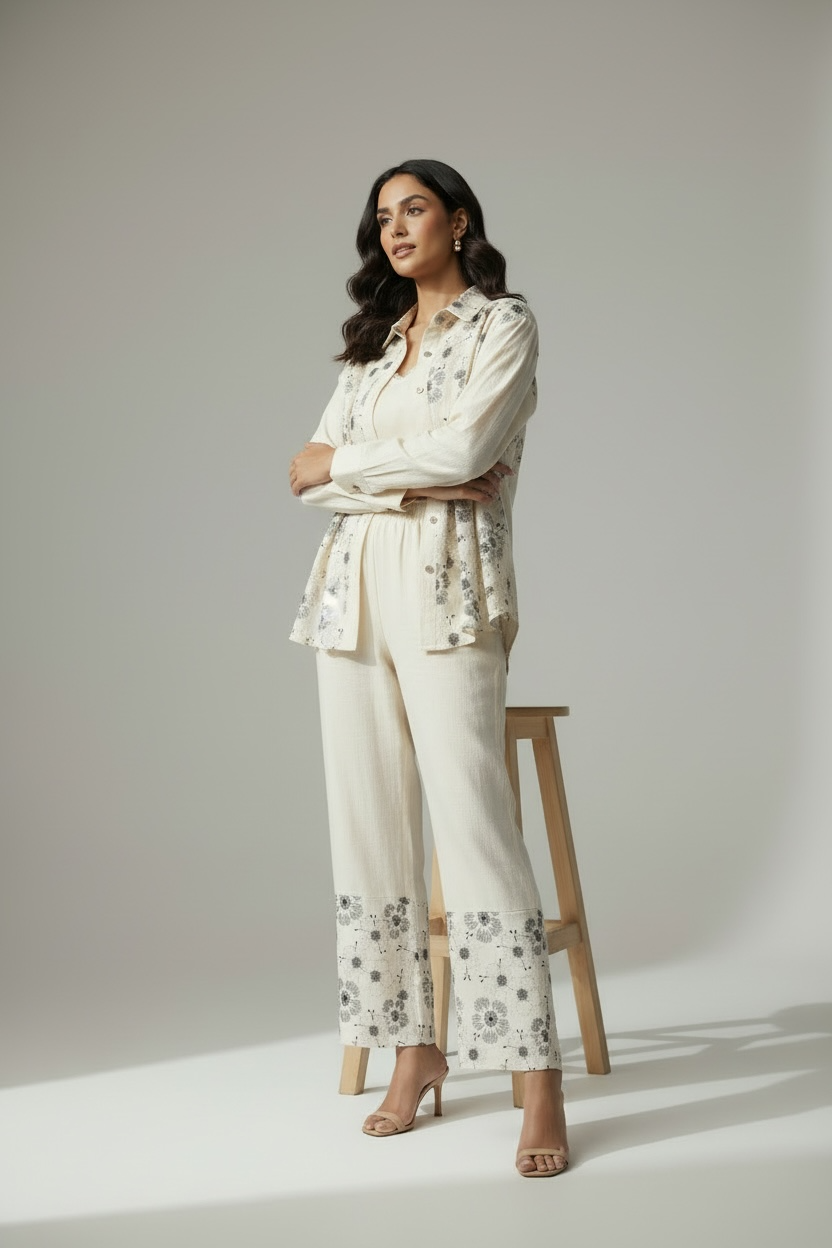 Ivory Bloom Cotton Two-Piece Set
