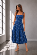 Santorini Stroll Polka Dot Maxi Dress in blue